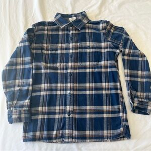 GAP Boys Blue and White Plaid Button-Down Flannel Shirt